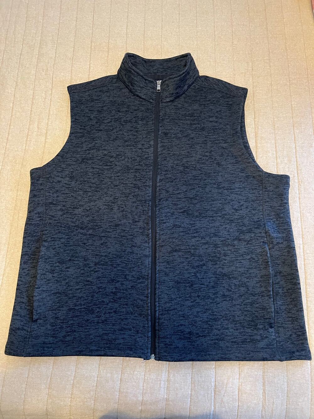Land's End Full Zip Sweater Fleece Heathered Navy Vest Men's Size XL 46-48